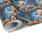 Papier Cadeau Chiens de Terre-Neuve Citrouille Halloween Funny (Coin rond)