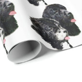 Papier Cadeau Chiens de Terre-Neuve noirs et blancs (Coin rond)