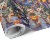 Papier Cadeau Chiens De Terrier Roue En Cotumes D'Halloween (Coin rond)