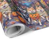 Papier Cadeau Chiens d'Esquimau Américain Trick or Treating Hall (Coin rond)
