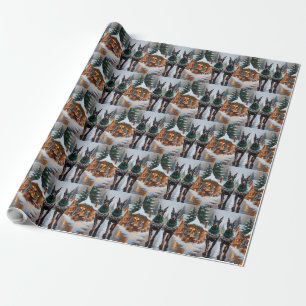 Papier Cadeau Chiens Doberman Noël Neige Fêtes