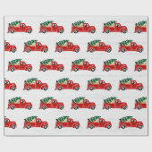 Papier Cadeau Chiens du Labrador en Camion de Noël Rouge (Plat)