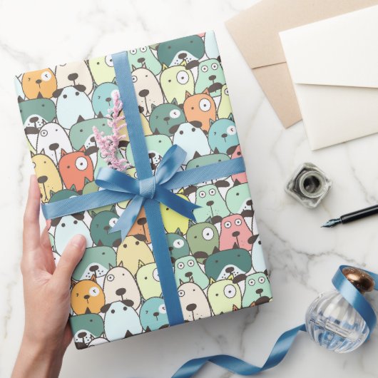Papier Cadeau Chiens empilés menthe et vert (Cadeaux)