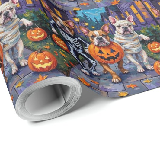 Papier Cadeau Chiens en taureaux en costumes d'Halloween (Coin rond)