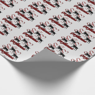 Papier Cadeau Chiens Gris Et Coeurs Rouges   