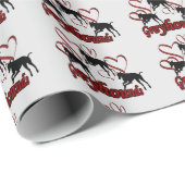 Papier Cadeau Chiens Gris Et Coeurs Rouges (Coin rond)