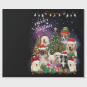 Papier Cadeau Chiens Joyeux Noël Lumière (Plat)