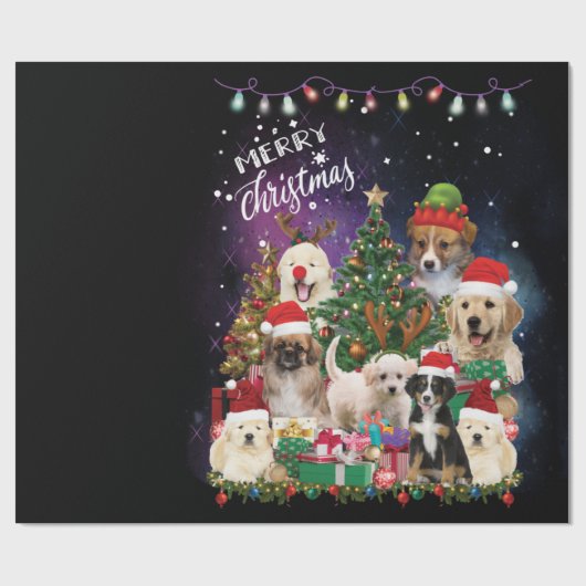 Papier Cadeau Chiens Joyeux Noël Lumière (Plat)