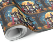 Papier Cadeau Chiens lapons finlandais Citrouille Halloween drôl (Coin rond)