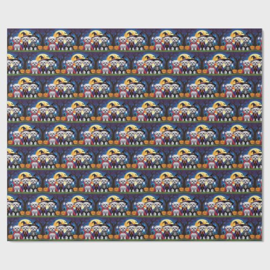 Papier Cadeau Chiens maltais Citrouille Halloween drôle (Plat)