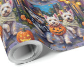 Papier Cadeau Chiens maltais Costumes d'Halloween en Trick ou en (Coin rond)