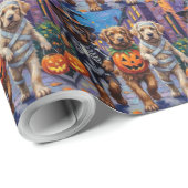 Papier Cadeau Chiens Mastiff Tibétains En Costumes Halloween (Coin rond)