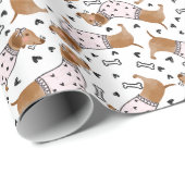 Papier Cadeau Chiens mignons Dachshund portant des jumeaux roses (Coin rond)