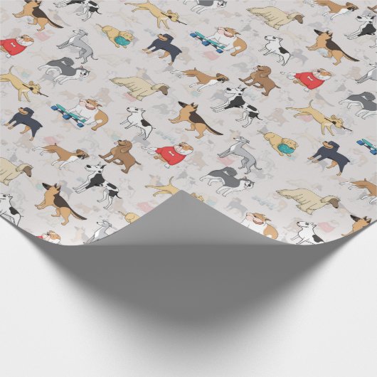 Papier Cadeau Chiens mignons Design Motif Blanc (Coin)
