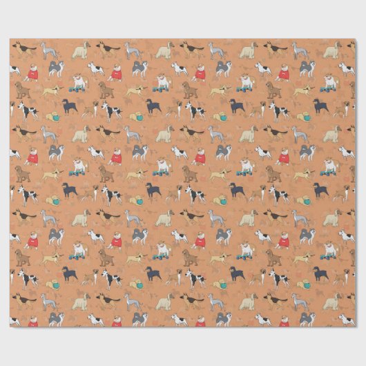 Papier Cadeau Chiens mignons Design Motif Orange (Plat)