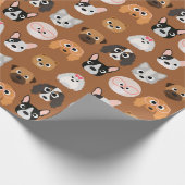 Papier Cadeau Chiens mignons sur Brown (Coin)