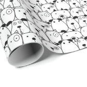 Papier Cadeau Chiens Noir & Blanc en Pile (Coin rond)