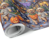 Papier Cadeau Chiens Pekingese Trick or Treating Halloween Costu (Coin rond)
