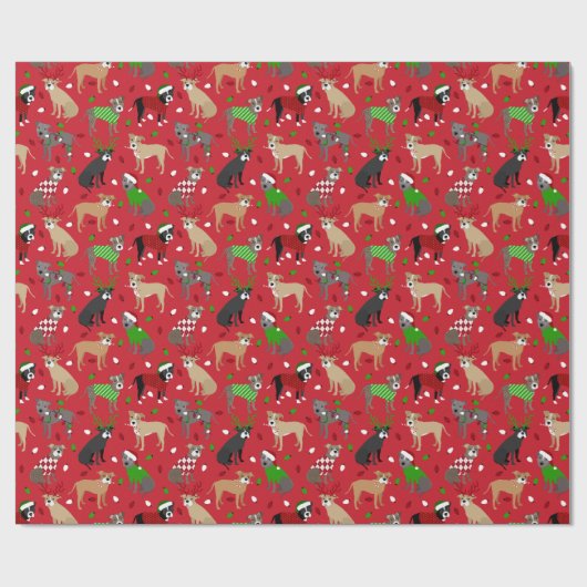 Papier Cadeau Chiens Pitbull de Noël (Plat)