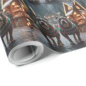 Papier Cadeau Chiens Pitbull Noël Neige Fêtes (Coin rond)