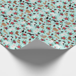 Papier Cadeau Chiens Poinsettias Noël Floral Cadeau