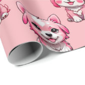 Papier Cadeau Chiens roses mignons (Coin rond)