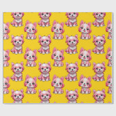 Papier Cadeau Chiens roses mignons - Jaune  (Plat)