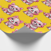 Papier Cadeau Chiens roses mignons - Jaune  (Coin)