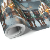 Papier Cadeau Chiens Rottweiler Noël Neige Fêtes (Coin rond)
