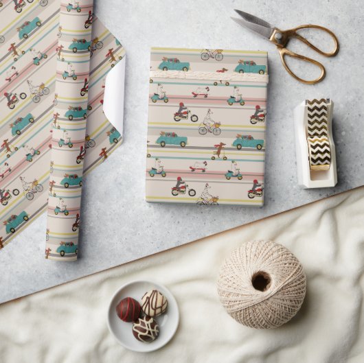 Papier Cadeau Chiens se déplaçant dans les véhicules Motif (Artisanat)