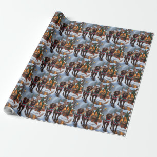 Papier Cadeau Chiens Setter Anglais Noël Neige Fêtes