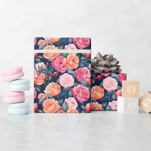 Papier Cadeau Chiffon Motif Rose rose rouge (Baby Shower)