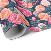 Papier Cadeau Chiffon Motif Rose rose rouge (Coin rond)