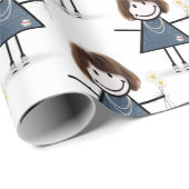 Papier Cadeau Chiffre À Bâtons Fille Avec Marguerites (Coin rond)