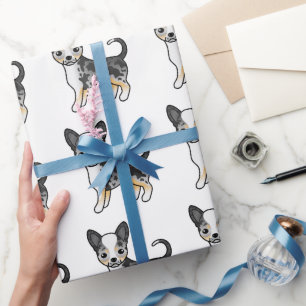 Papier Cadeau Chihuahua à poil lisse bleu merle Motif de chien m