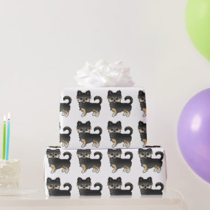Papier Cadeau Chihuahua à poil long noir et feu Motif de joli ch