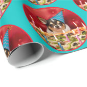 Papier Cadeau Chihuahua Anniversaire Pizza Pie (Coin rond)