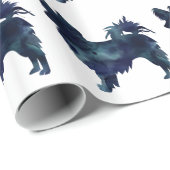 Papier Cadeau Chihuahua aux cheveux longs Aquarelle Noir Silhoue (Coin rond)