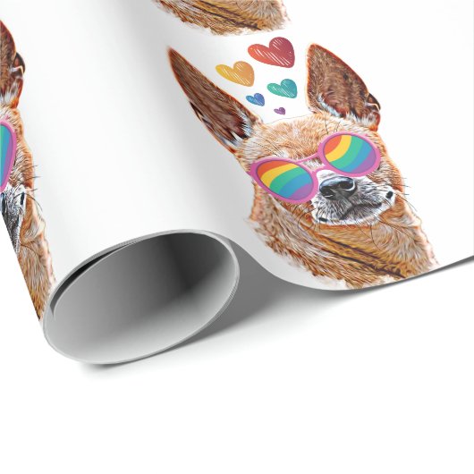 Papier Cadeau Chihuahua Chien avec Coeurs Saint Valentin (Coin rond)