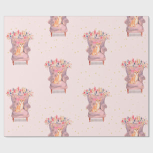 Papier Cadeau Chihuahua Chien Floral Pink Gold Spots