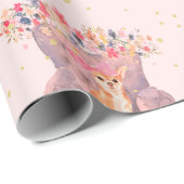 Papier Cadeau Chihuahua Chien Floral Pink Gold Spots (Coin rond)