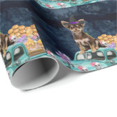 Papier Cadeau Chihuahua Chien Halloween Camion Effrayant Nuit (Coin rond)