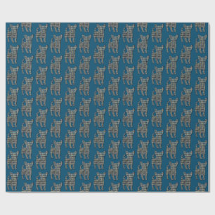 Papier Cadeau Chihuahua Chien Silhouette Y&B Grille Bleu