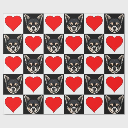 Papier Cadeau Chihuahua Chien visage Coeur Motif mignon chiot ca (Plat)