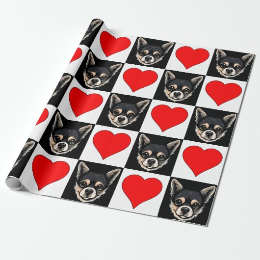 Papier Cadeau Chihuahua Chien visage Coeur Motif mignon chiot ca (Déroulé)