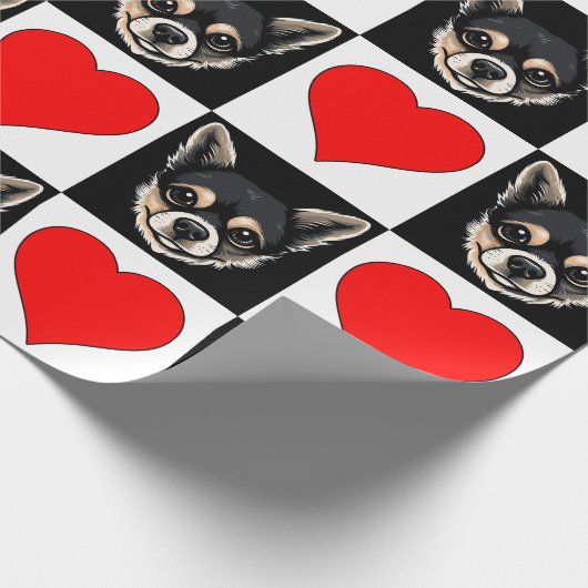 Papier Cadeau Chihuahua Chien visage Coeur Motif mignon chiot ca (Coin)