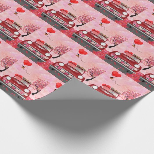 Papier Cadeau Chihuahua Chien voiture avec les coeurs Valentine' (Coin)