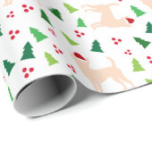 Papier Cadeau Chihuahua Chiens à Santa Hats Noël BLANC (Coin rond)