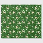 Papier Cadeau Chihuahua Chiens à Santa Hats Noël VERT (Plat)