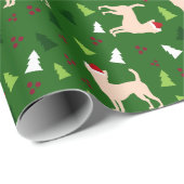 Papier Cadeau Chihuahua Chiens à Santa Hats Noël VERT (Coin rond)